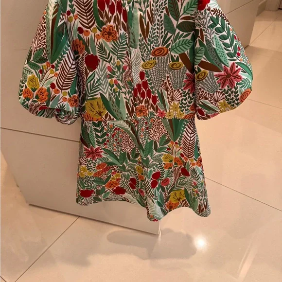 GB Girls Red and Orange Casual Puff Sleeve Dress